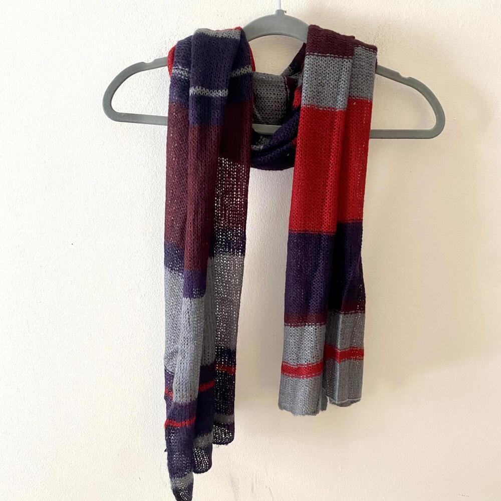 MICHAEL STARS gray purple red navy knit scarf